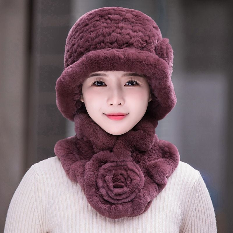 Winter Real Rabbit Fur Hat & Scarf Set - Warm & Elegant