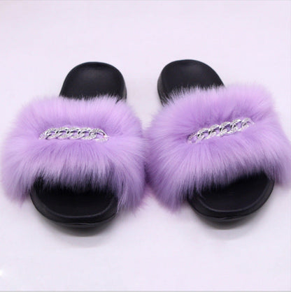 Womens Fuzzy Slippers, Fox Fur Inspired Sandals