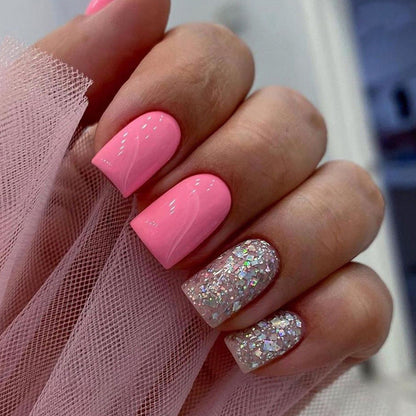 Sweet Pastel Pink Shimmer Nails, Euro-American Style