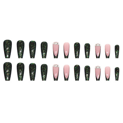 Summer Fresh Emerald Flash Fragment Long Ballet Nails, Chic and Bright-Homeunderwear