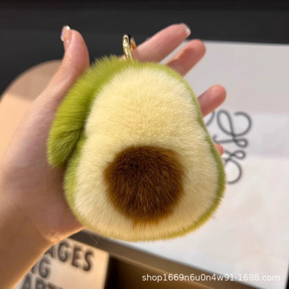 Cute Avocado Keychain - Faux Fur Car Accessory