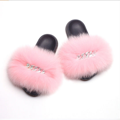 Womens Fuzzy Slippers, Fox Fur Inspired Sandals