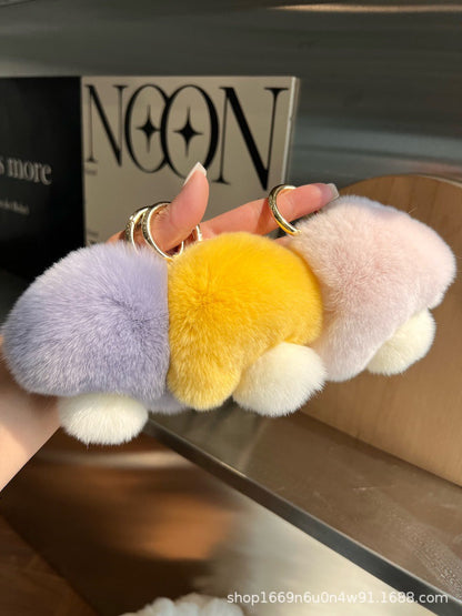 Cute Real Rabbit Fur Mushroom Keychain - Trendy Car Accessory