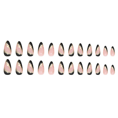 Trendy Black French Nail Stickers with Irregular Gold Foil