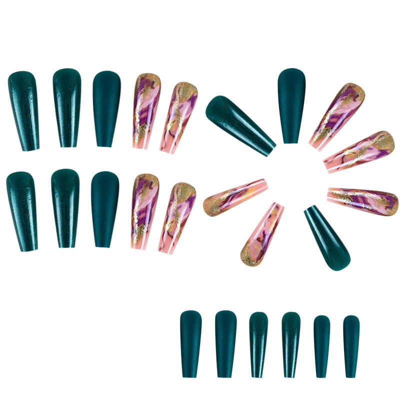 Marble Amber Green Laser Nail Tips