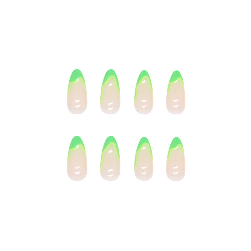 Fluorescent Green French Manicure Nails, 24 Pieces