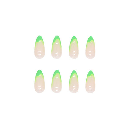 Fluorescent Green French Manicure Nails, 24 Pieces