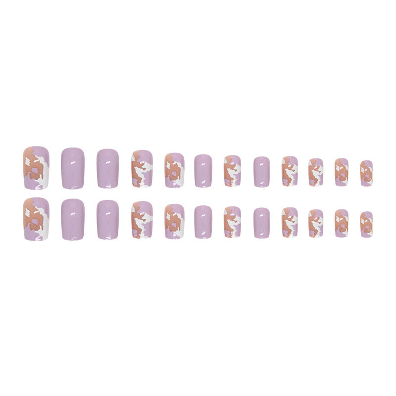 Long Lavender Spotted Cow Print Nails, Ins Style