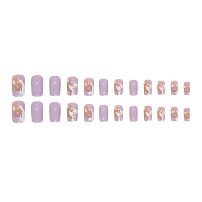 Long Lavender Spotted Cow Print Nails, Ins Style