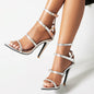 Metallic Leather Single Strap Buckle Stiletto Sandals