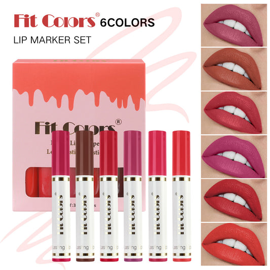 New Fashion 6-Color Matte Lip Liner and Lipstick Set for Long-Lasting Wear-Homeunderwear