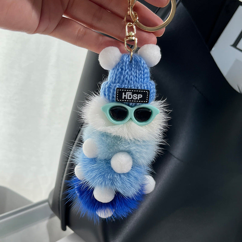 Cute Mink Fur Caterpillar Charm - Keychain & Bag Accessory