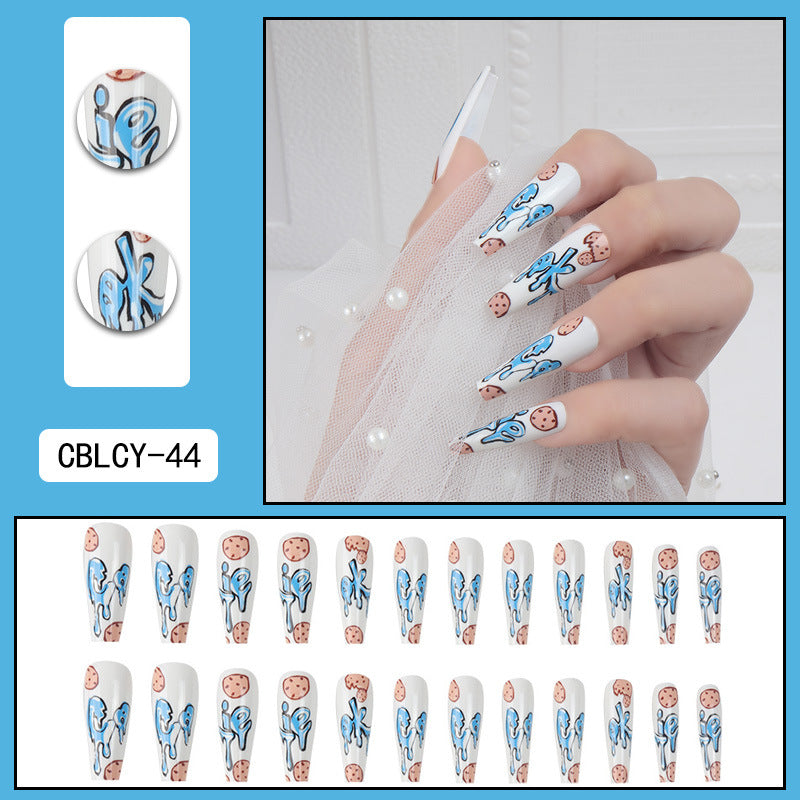 Long Ballet Nail Extensions with Graffiti Design, 24 Pieces