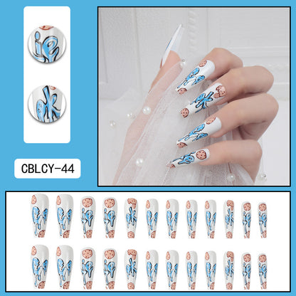 Long Ballet Nail Extensions with Graffiti Design, 24 Pieces