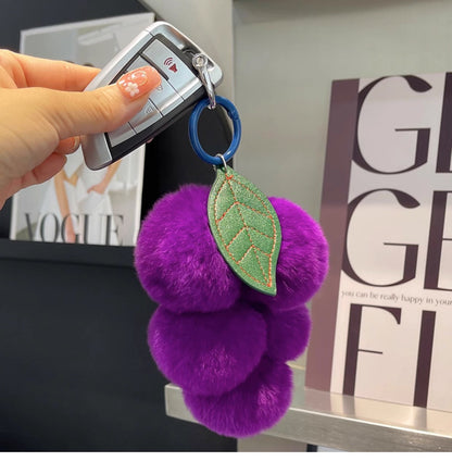 Purple Grapes Real Rabbit Fur Keychain - Bag Charm