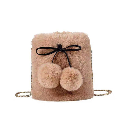 Versatile Chain Crossbody Bucket Bag - Fuzzy & Stylish