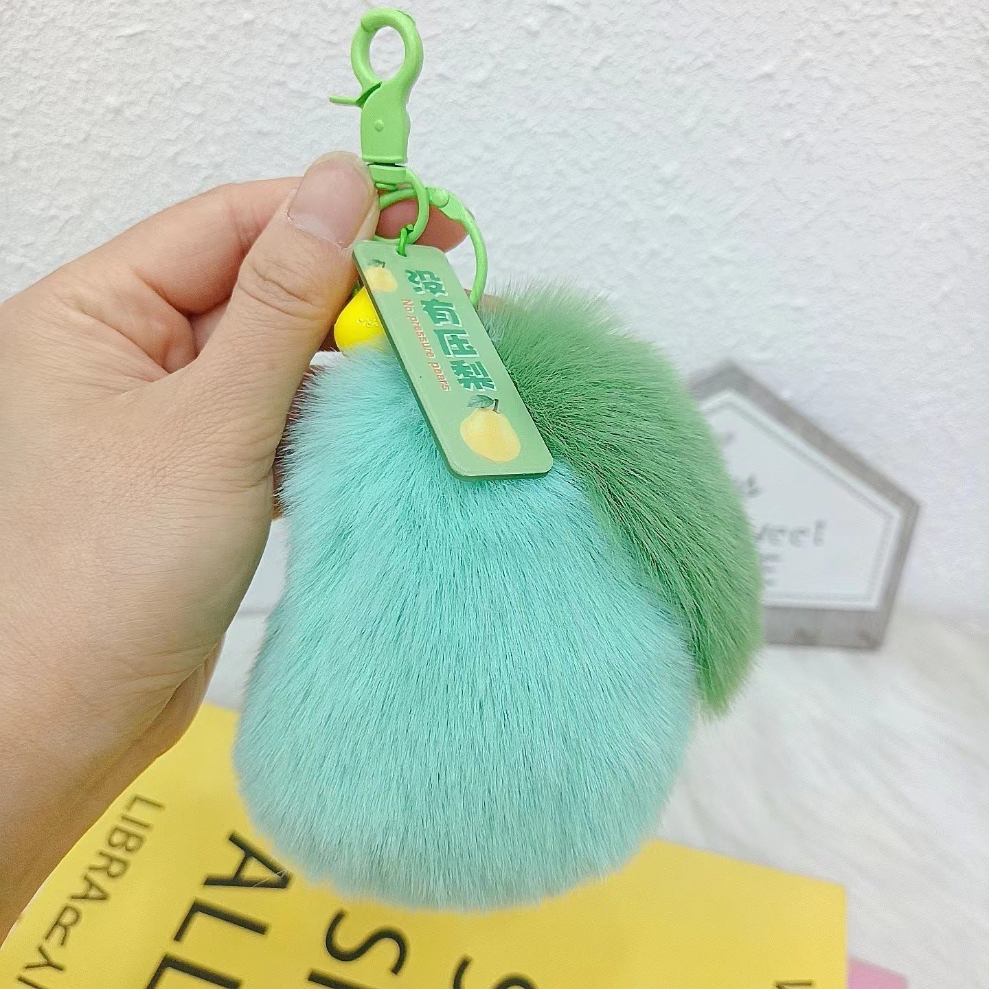 Fuzzy Pear Keychain - Cute Faux Fur Accessory