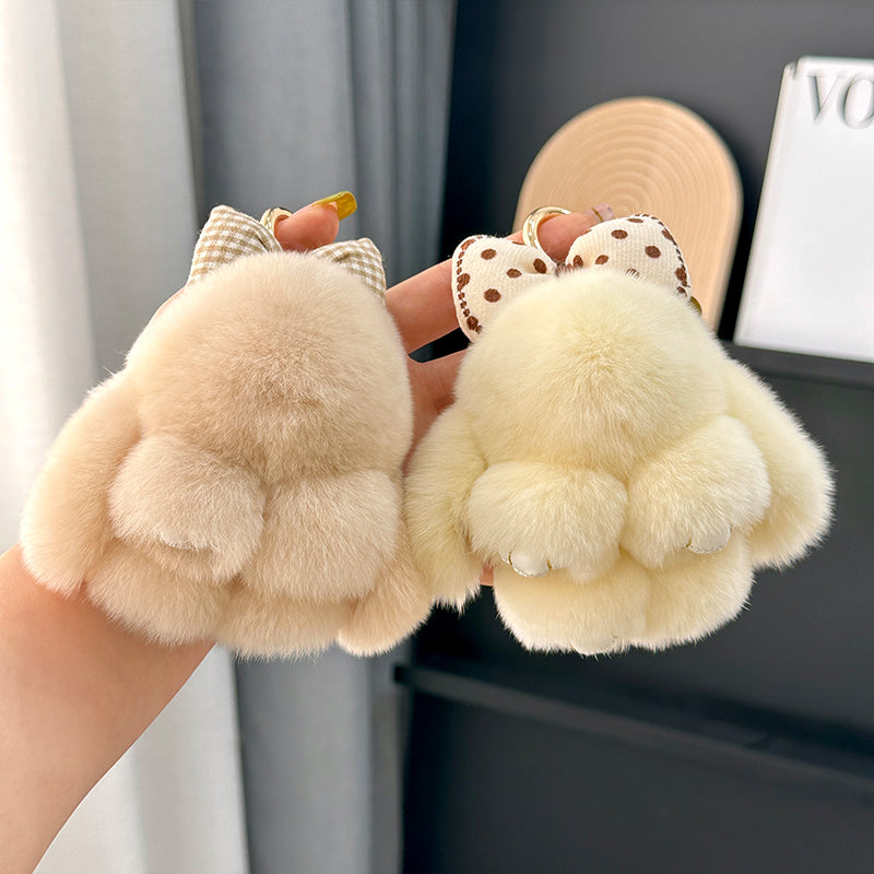 Cute Real Rabbit Fur Bow Keychain, Car Charm