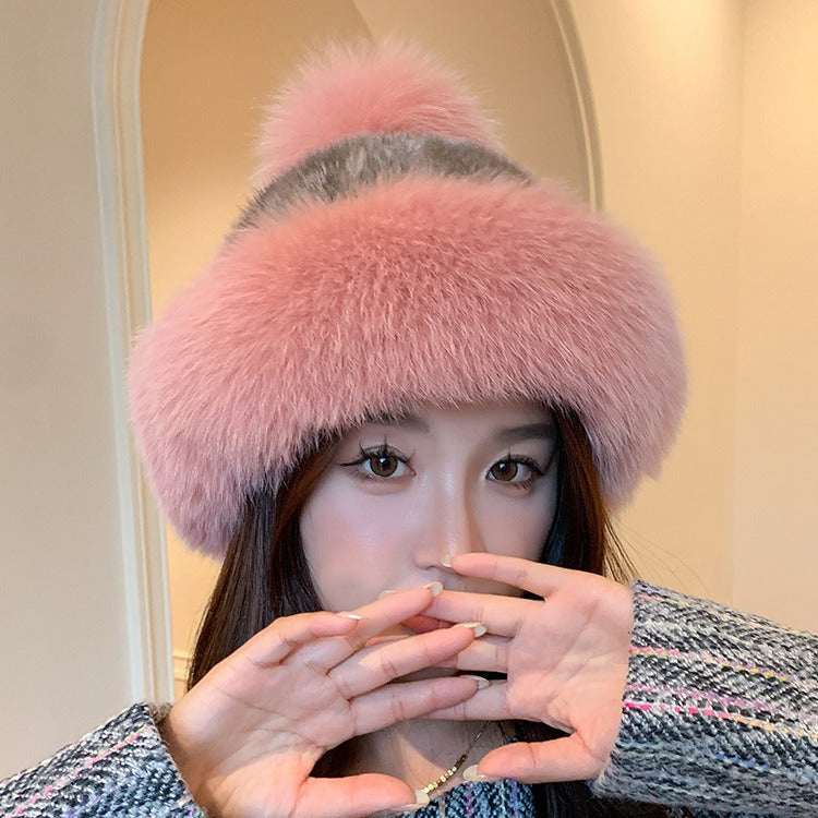 Warm Mink Fur Hat with Fox Fur Ear Flaps