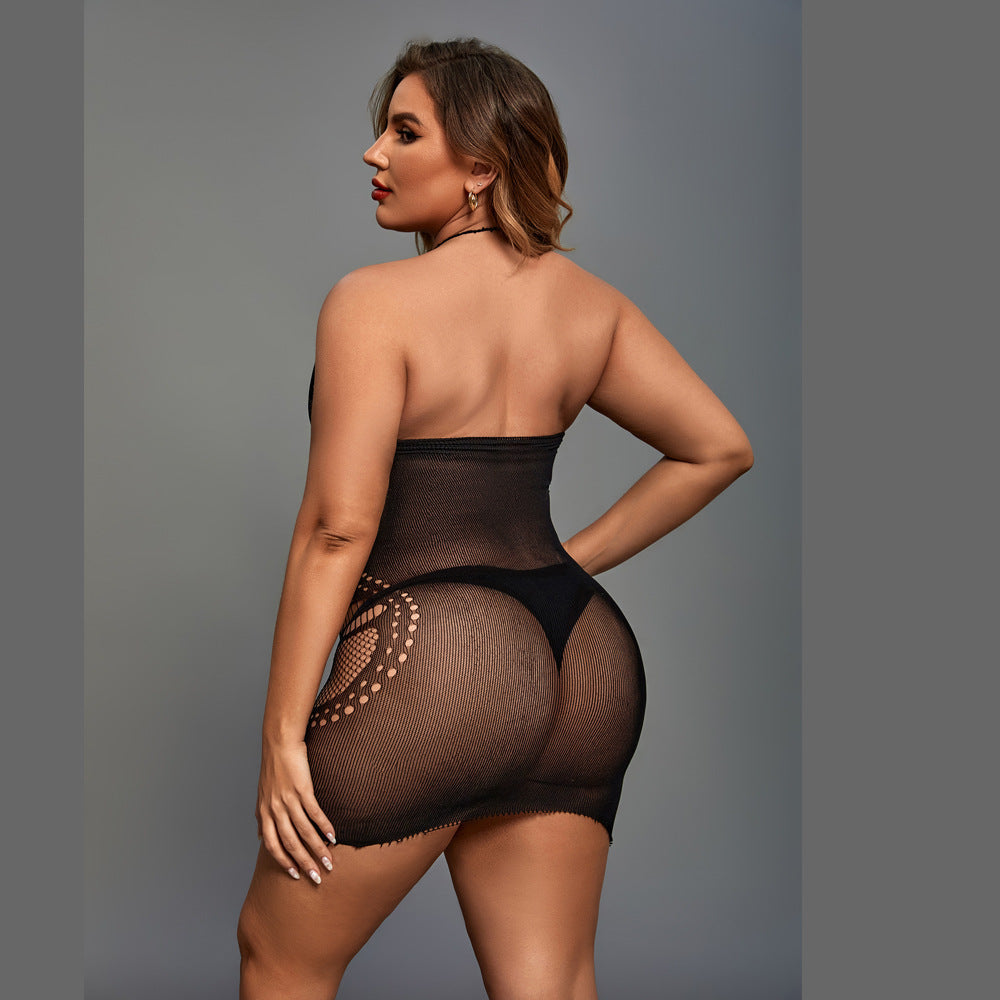 Plus Size Halter Neck Cover Hip Bodysuit