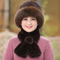 Women's Winter Warm Otter Rabbit Fur Bucket Hat & Scarf Set