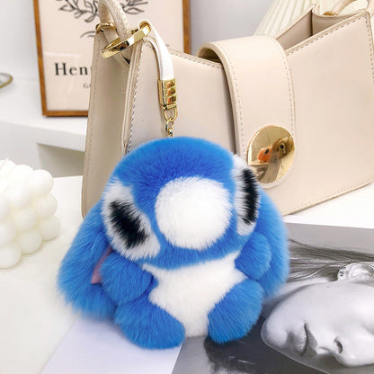 Cute Real Rabbit Fur Stitch Keychain - Accessory