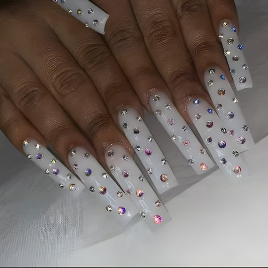 24-Piece Detachable Colorful Diamond Nail Extensions