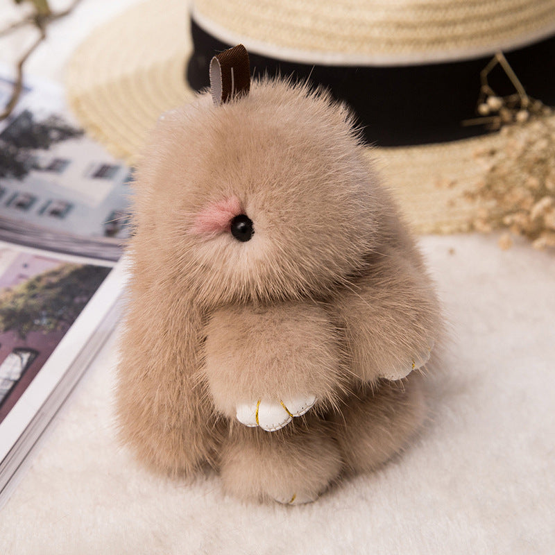 Cute Mini Diamond-Encrusted Mink Fur Bunny Charm