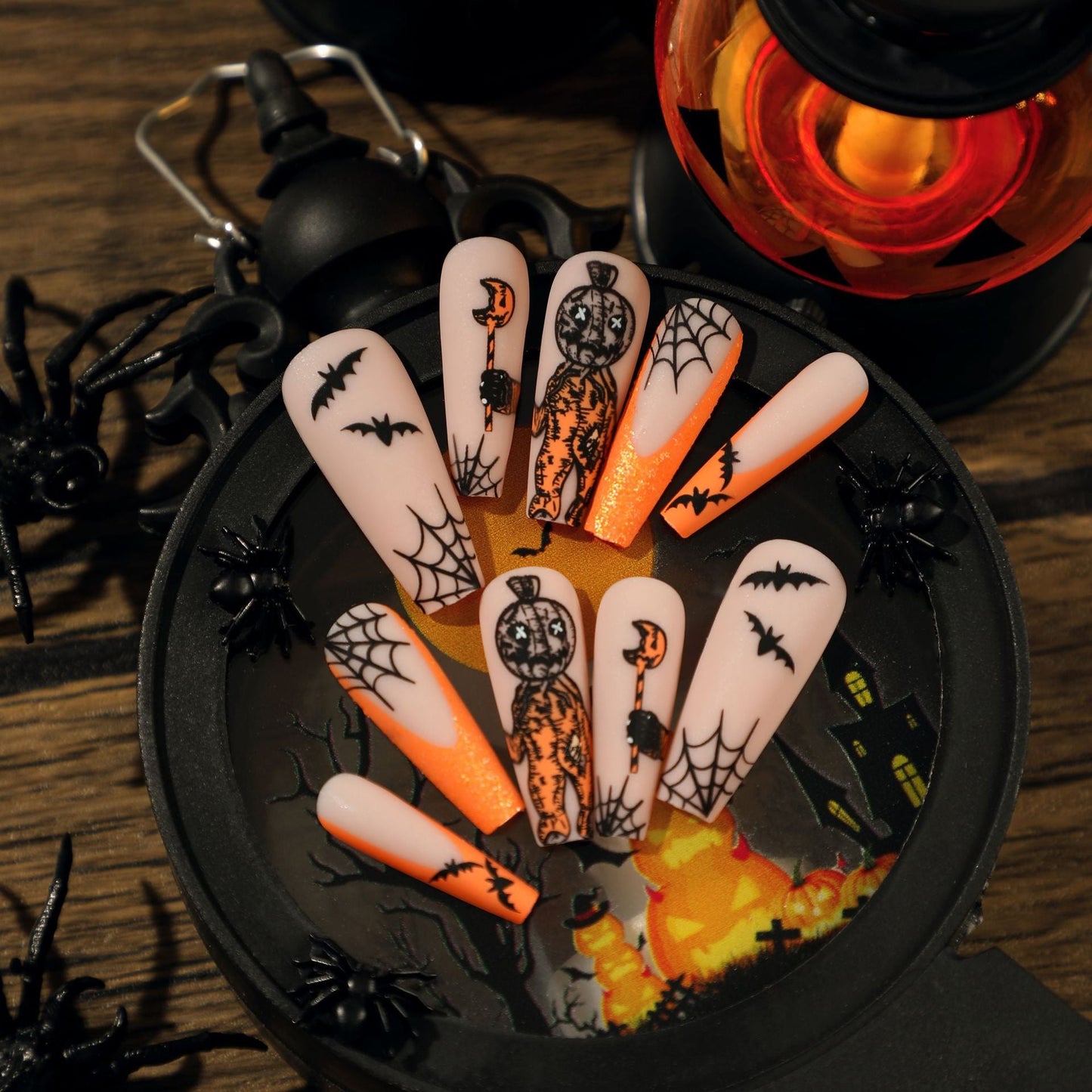 Fashion Orange French Glitter Halloween Nail Stickers