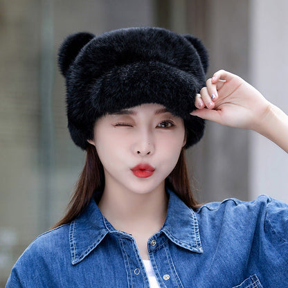 Winter Cute Rabbit Fur Cap with Cat Ears