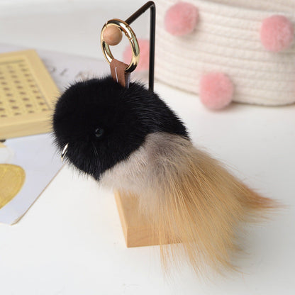 Mink Fur Bird Car Keychain Pendant Plush Doll Bag Accessory