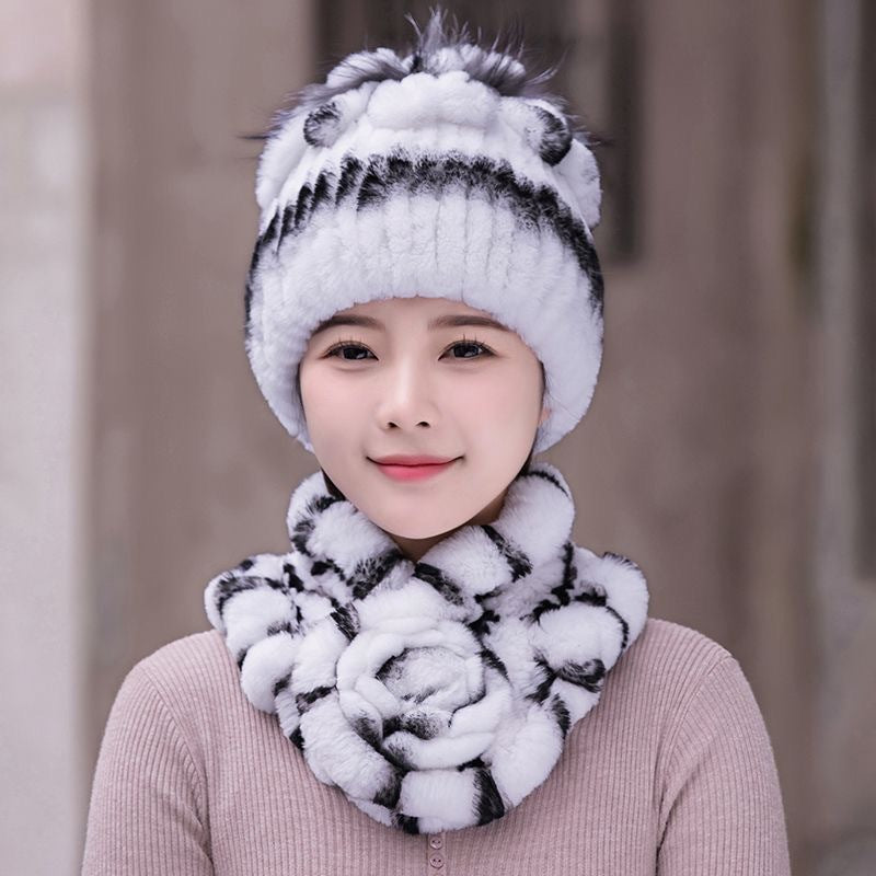 Winter Rex Rabbit Fur Hat & Scarf Set - Warm & Stylish