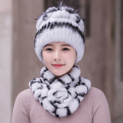 Winter Rex Rabbit Fur Hat & Scarf Set - Warm & Stylish