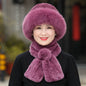 Women's Winter Warm Otter Rabbit Fur Bucket Hat & Scarf Set