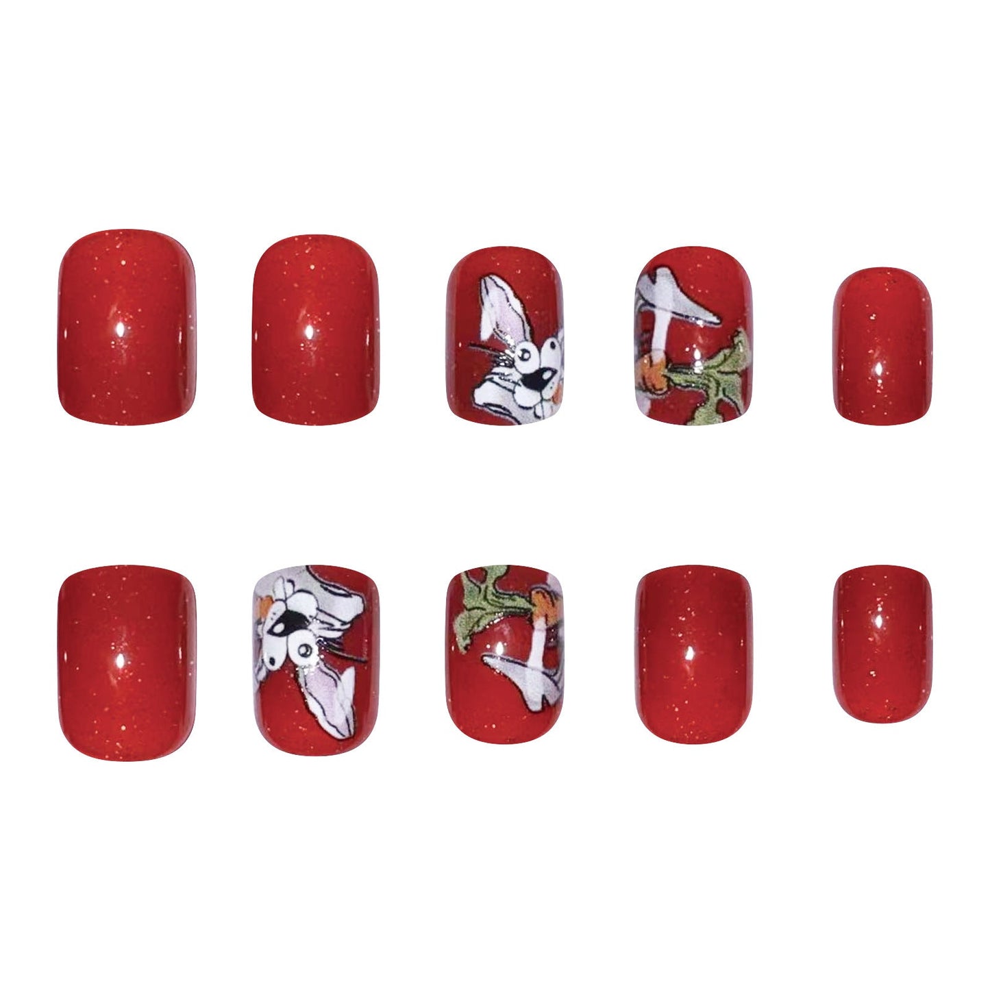 Spring Summer Red Glitter Short Square Easter Nails