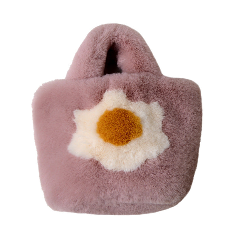 Fashionable Fried Egg Sunflower Plush Tote Bag