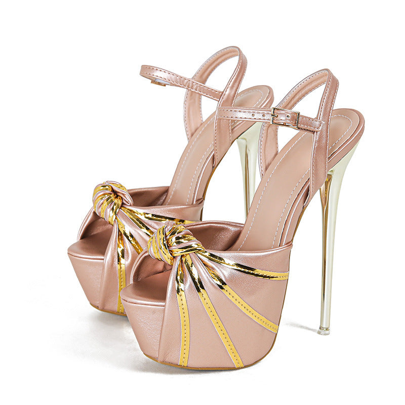 Elegant Style for Summer Days Golden Bow Peep-Toe Sandals-Homeunderwear