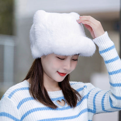 Winter Cute Rabbit Fur Cap with Cat Ears