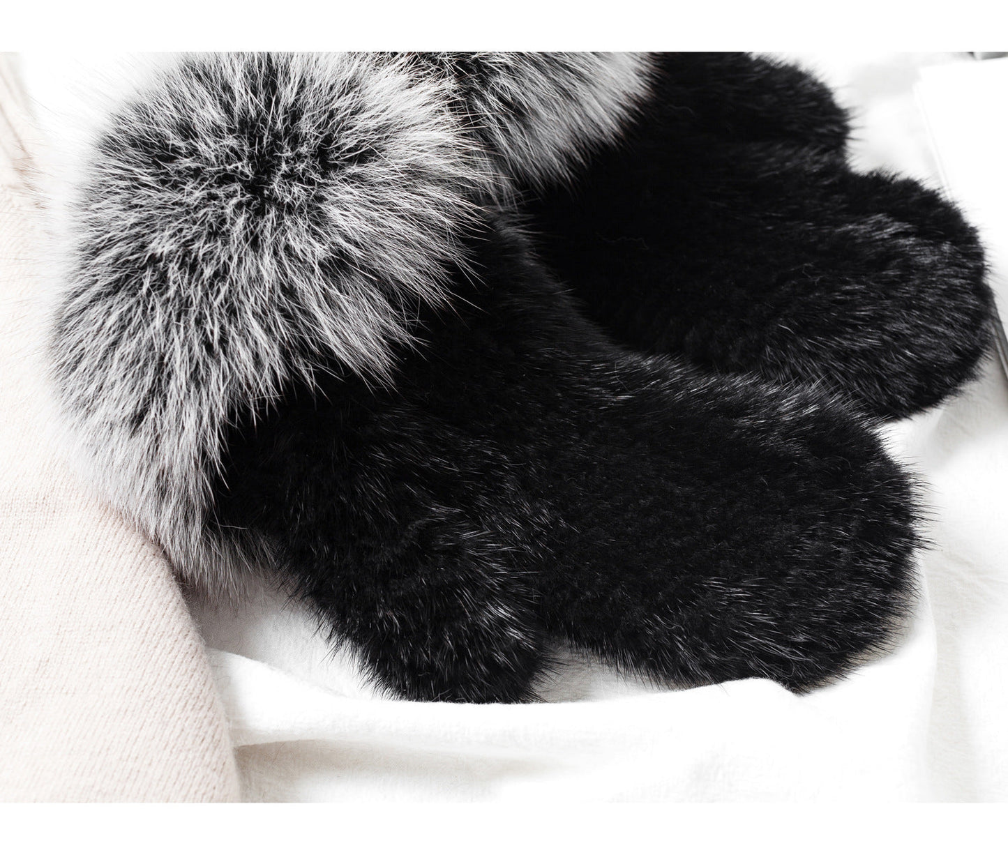 Warm Genuine Fur Lined Mittens with Real Rabbit Fur Trim