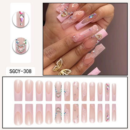 Floral Heart Removable Nail Tips, Trendy Finished Nails