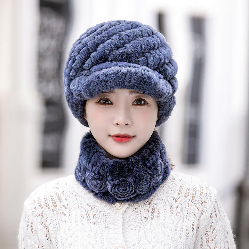 Warm Real Rabbit Fur Cap & Scarf Set - Stylish Winter Wear