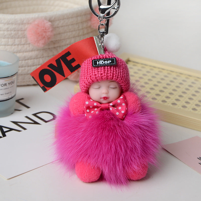 Cute Fox Fur Ball Sleepy Doll Keychain - Bag Charm