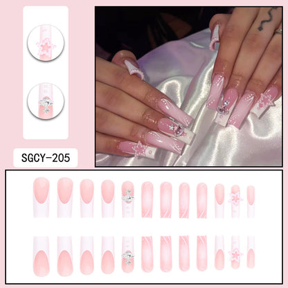 Water Pipe French Nails with 3D Star Decorations