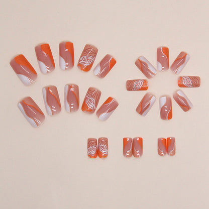 New Fashion  European Square Orange Hill Pattern Nails Irregular Wave-Homeunderwear