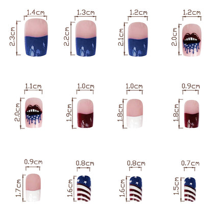 4th of July Red White Blue French Lips Flag Nails