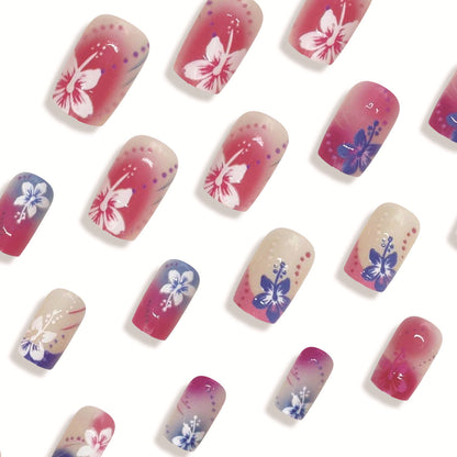 Colorful Ombre French Floral Design Ready-to-Wear Nail