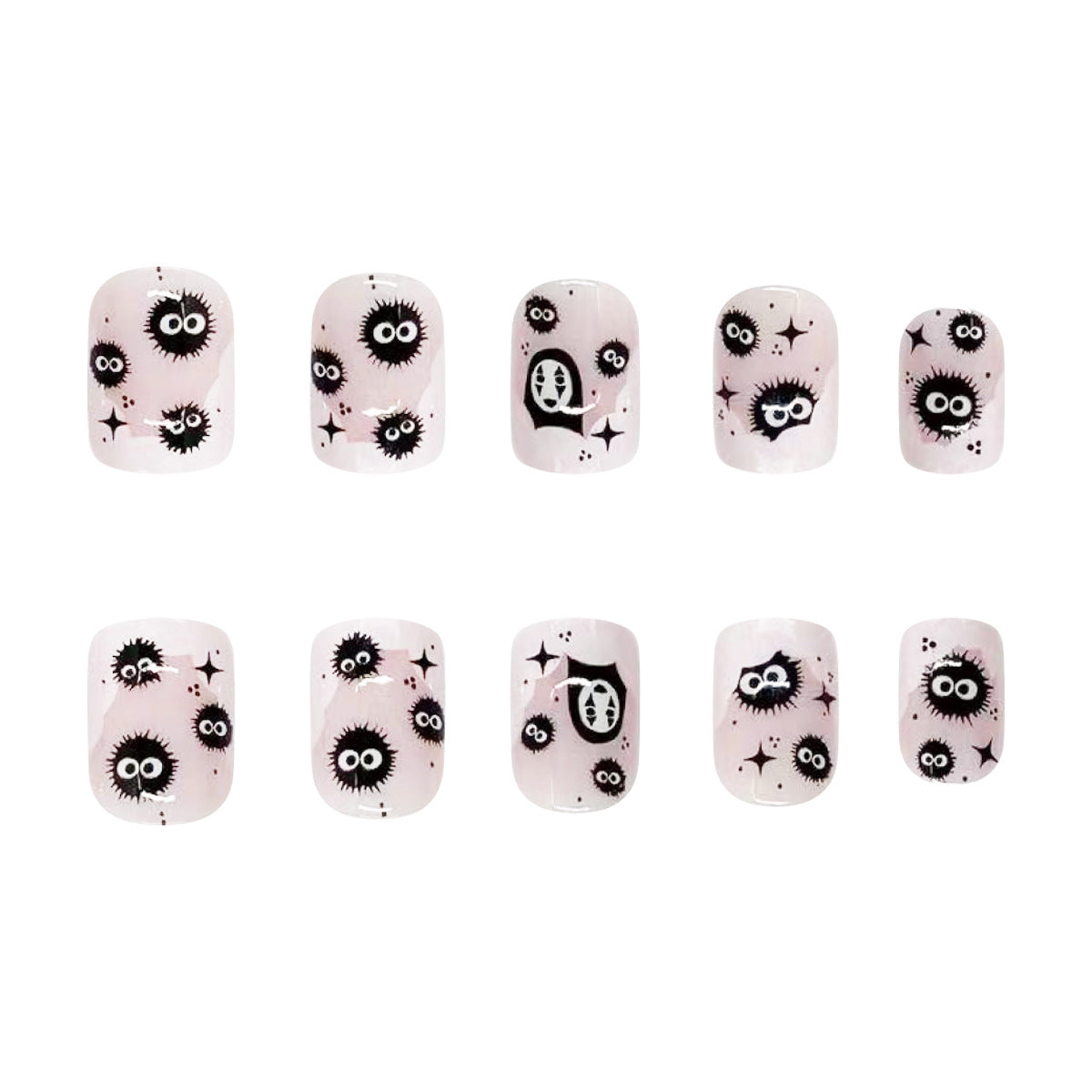 New Halloween Short Square No-Face Coal Black Wave French Nail Tips