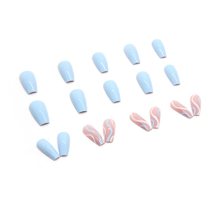 Export-Grade Fake Nails 24-Piece Box Summer Fresh Blue Mid-Length Ballet Salt Wave Ins Style-homeunderwear