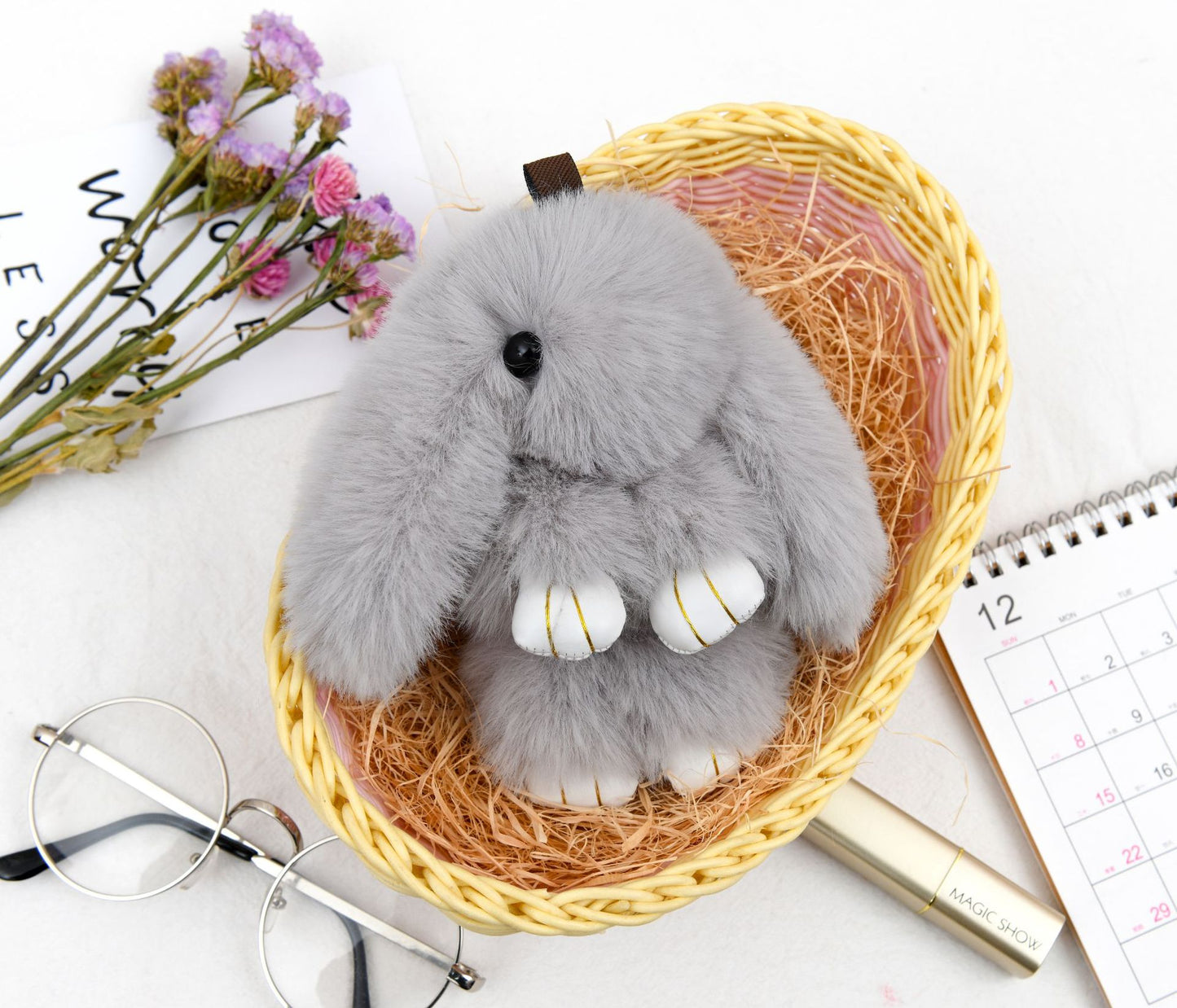 Rabbit Fur Lying Bunny Keychain Cute Charm