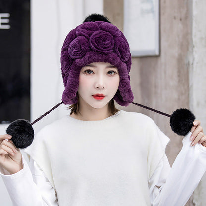 Winter Real Rabbit Fur Ear Flap Hat - Stylish & Warm